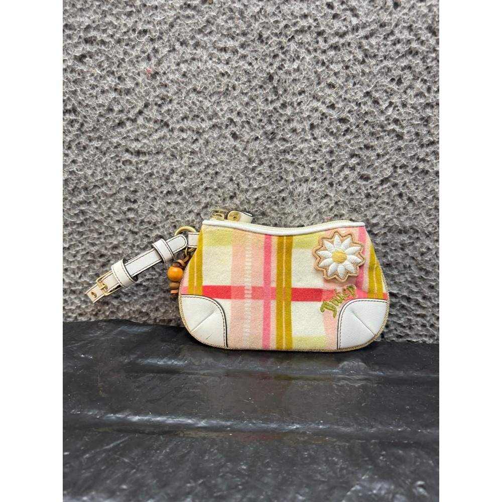 Vintage Y2K Juicy Couture Embroidered Plaid Wristlet Clutch Purse Multicolor